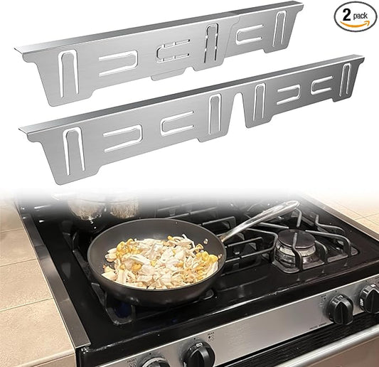Stove Gap Covers Stainless Steel, Stove Gap Filler Between Stove and Counter, Stove Gap Guards and Range Trim Kit, Easy Retractable Length 13.8" to 27.6", Width 1", Heat-Resistant Stove Guard (2 Pack)