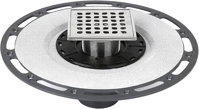 4-Inch Square Shower Drain with Bonding Flange - Durable Stainless Steel Shower Drain Flange Kit for Quick Drainage, Easy Installation, Ideal for Bathroom & Wet Area Renovations