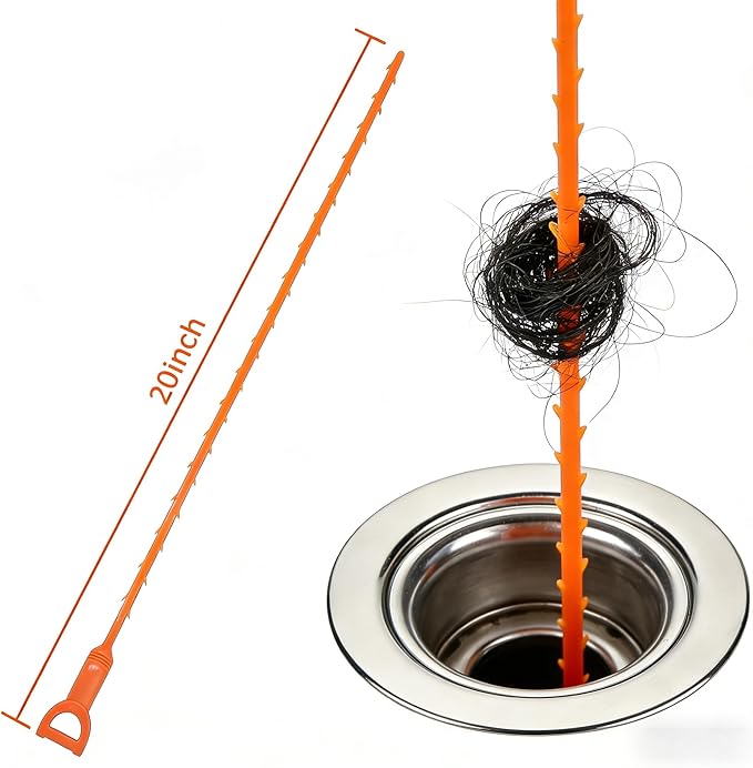 20 Inch Drain Snake, Drain Clog Remover – Reusable Flexible Snake Drain Hair Removal Tool for Sink, Drain Snake Hair Removal – Easy Use Plumbing Unclogger for Toilet, Bathroom Tub & Sewer (10 Pack)