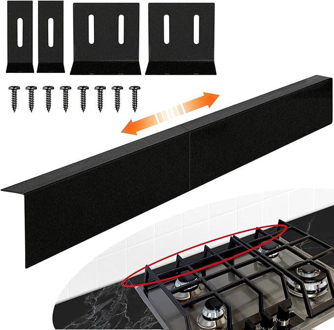 15.7" - 28" Stove Gap Filler, Slide-in Range Rear Filler Kit-Stainless Steel Backsplash for Stove, Backsplash Behind Stove Between Stove Range and Wall for Most Brand Kitchen Stoves (Black)