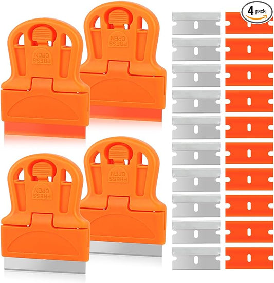 WEGAZ-4 Pcs Mini Plastic Razor Blade Scraper Tool-Suitable for Cleaning Windows and Glass Stoves-Equipped with 20 Blades.