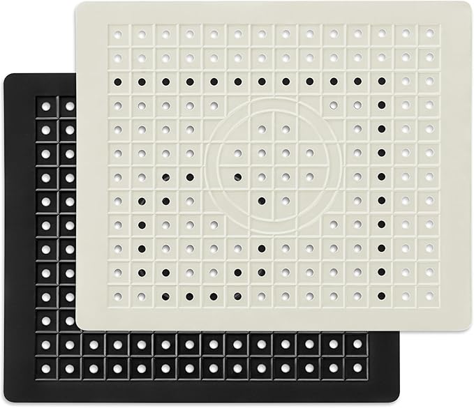 WILLKOMMEN 2 Pack Kitchen Sink Mat, 12'' x 10"" Dish Drying Mat for kitchen Counter, Durable Rubber Dish Draining Mat, Grid Sink Mat,Square Black & Cream White