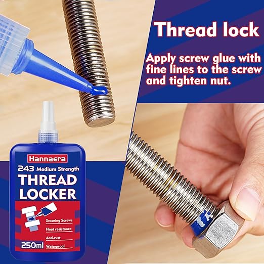 Thread Lock 8.45 Fl oz/250 ml Medium Strength, Lock & Seal Nuts, Bolts, Fasteners and Metals, Blue Threadlocker Against Losening and Leakage