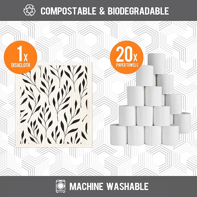 Swedish Dishcloths for Kitchen 6 Pack Black Minimalist Cellulose Sponge Cloths Non Scratch Reusable Paper Towels No Odor, Biodegradable and Reusable Kitchen Dish Rags (Minimalist)