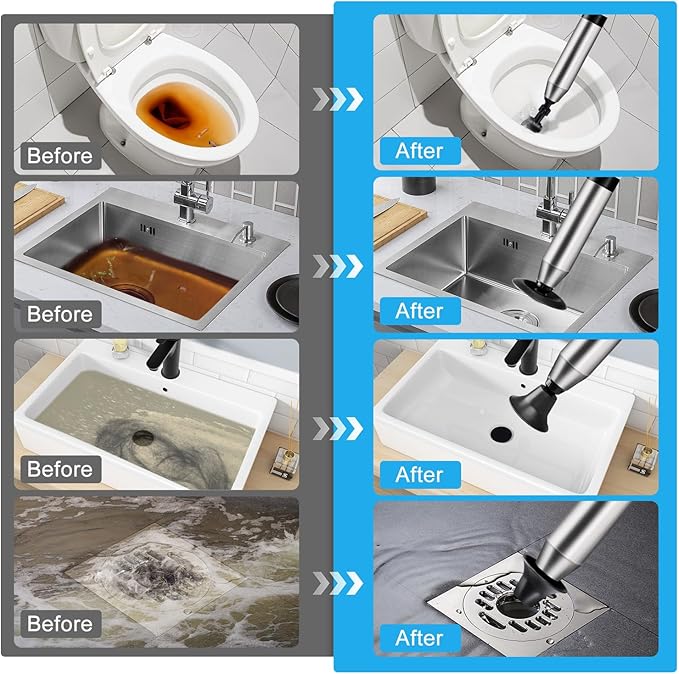 Fast High Pressure Toilet Plunger with Real-Time Barometer | Heavy Duty Air Drain Blaster & Unclogger Tool for Bathroom, Toilets, Sinks, Tubs, Pipes | Clog Remover Kit & Toilet Snake Alternative