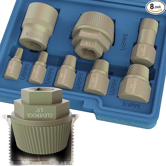 1.5'' Tub Drain Extractor, 8PCS Pipe Nipple Extractor Set with 1-inch Socket, Remove the Old, Broken, Stubborn, Rusted Drain Tub Bathtub Remover, Strong Grab Plumbing Tools with Storage Case