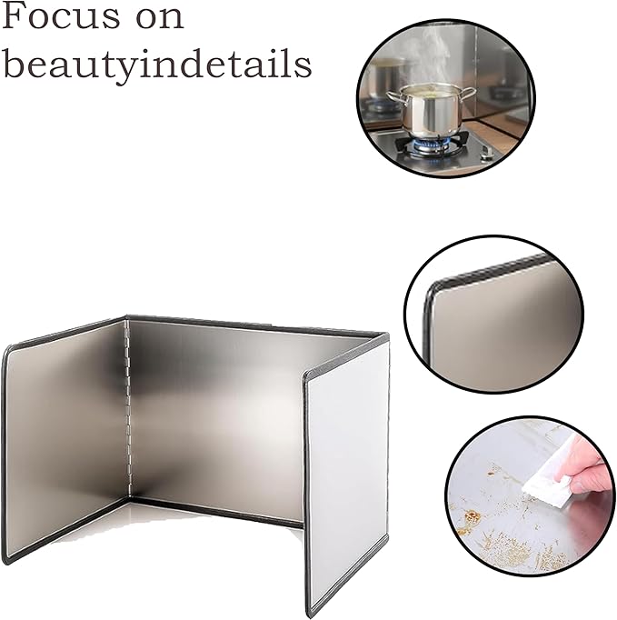 3-Sided Splatter Guard - Stainless Steel Foldable Grease Splatter Screen for Frying Pan, Nonstick & Heat Resistant Stove Top Shield, Stops Oil Splashes for Safer Cooking