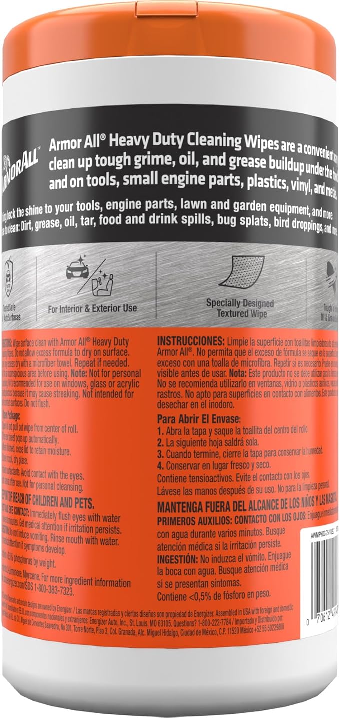 Armor All Heavy Duty Cleaning Wipes, Disposable Car Wipes (75 Count)