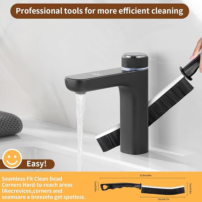 4 Pack Hard Bristle Crevice Cleaning Brush Set, Small Grout Scrub Brush for Tight Spaces, Bathroom Kitchen Window Track Tile Shower Door Gap Corner Sink Faucet Floor Detail Cleaner Tool Daily Home Use