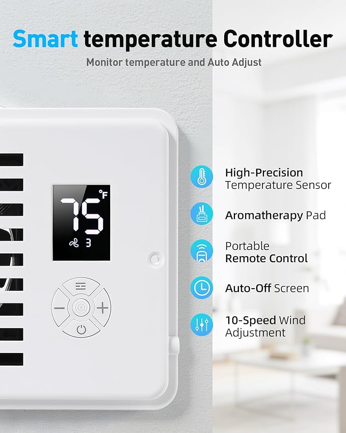 AGPTEK Register Booster Fan for 4 x 12 Register Holes, Quiet Air Vent Fans with 10-Speed, Intelligent Thermostat & Remote Control, Heating Cooling AC Vent Fan for Room Wall Floor Ceiling