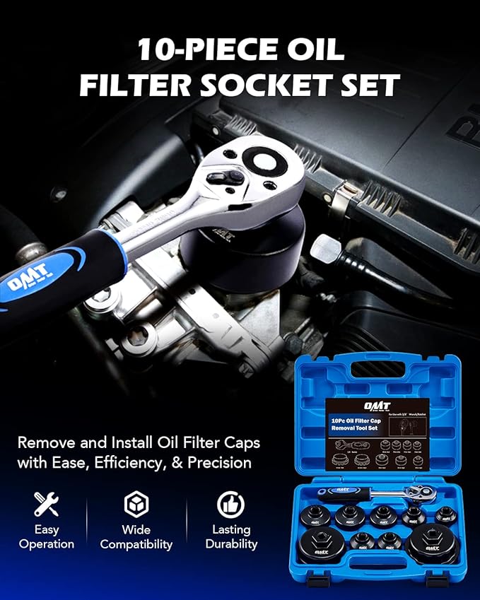 Orion Motor Tech Oil Filter Wrench Set, 10pc Oil Filter Socket Set, 3/8" Drive Metric Oil Filter Cap Wrench Removal Tool Kit, Low Profile Oil Filter Socket Set Compatible with Toyota VW BMW Mercedes