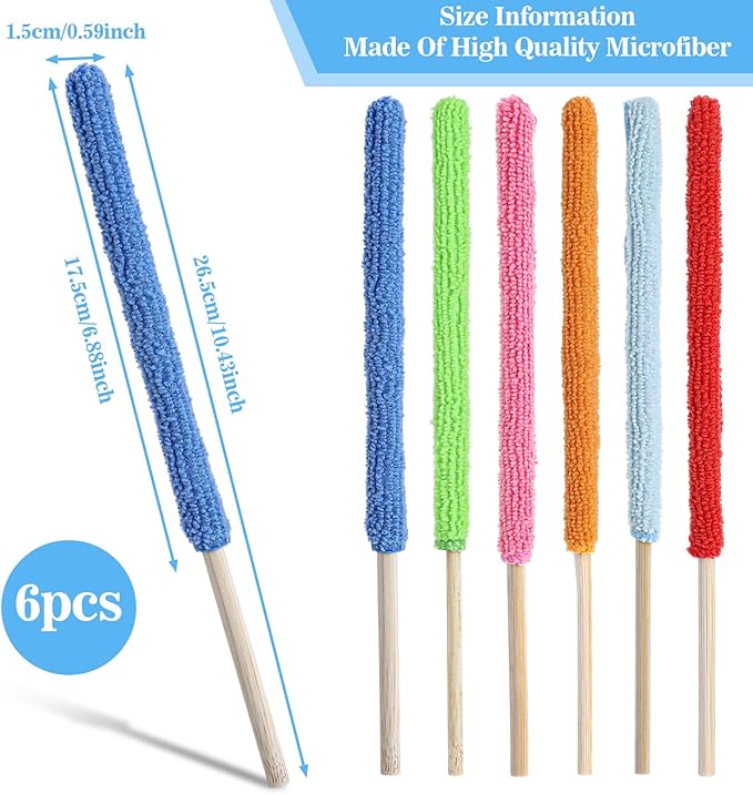 6 Pcs Microfiber Detail Duster Sticks Fan Cleaning Brush Fan Blade Cleaner Crevice Cleaning Tool Mini Split Cleaning Kit Car Air Vent Cleaner Fan Clean Brush for Home Car Window Blind