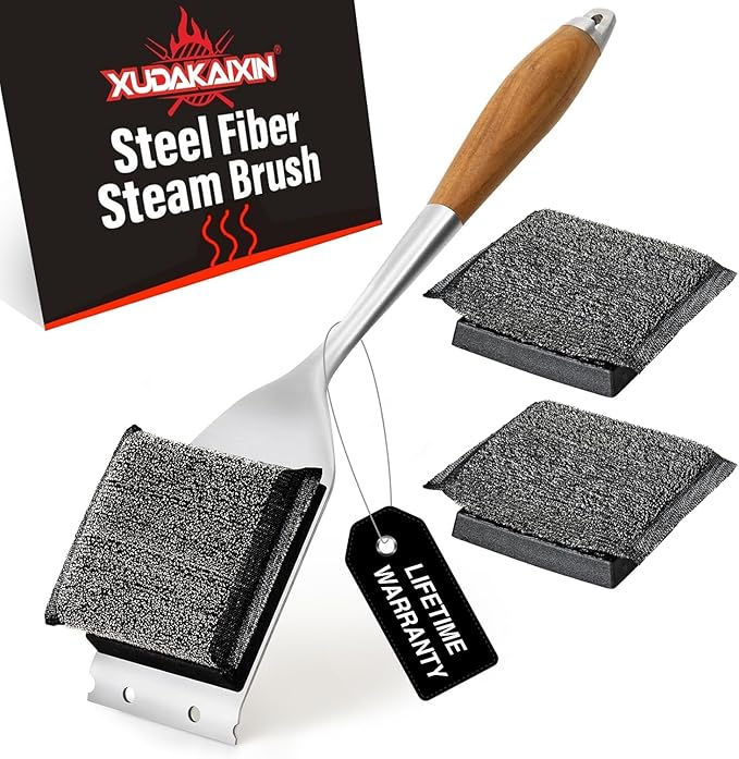 XUDAKAIXIN Bristle-Free Steam Grill Brush – No Bristle Shedding, with Replacement Head. Ultra-Safe & Efficient Cleaner for Cast Iron and Stainless Steel Outdoor Grills
