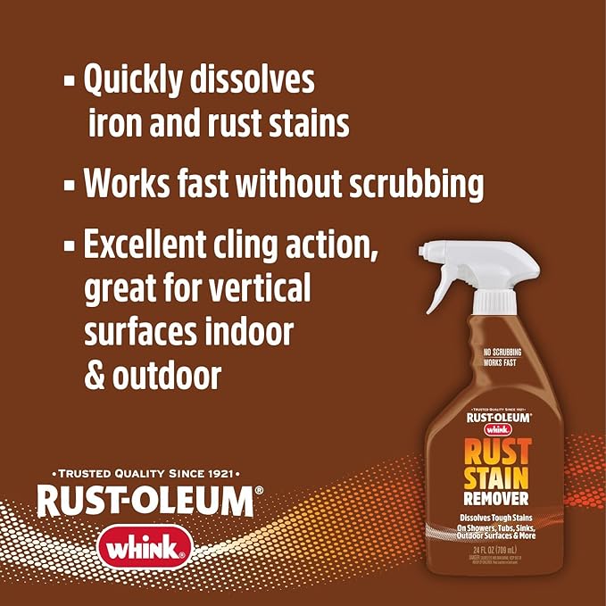 Rust-Oleum Whink Rust Stain Remover | Heavy-Duty Iron Stain Remover Foaming Spray with Excellent Cling for Toilets, Showers, Sinks, Outdoor Siding | 24 oz | 4 Pack