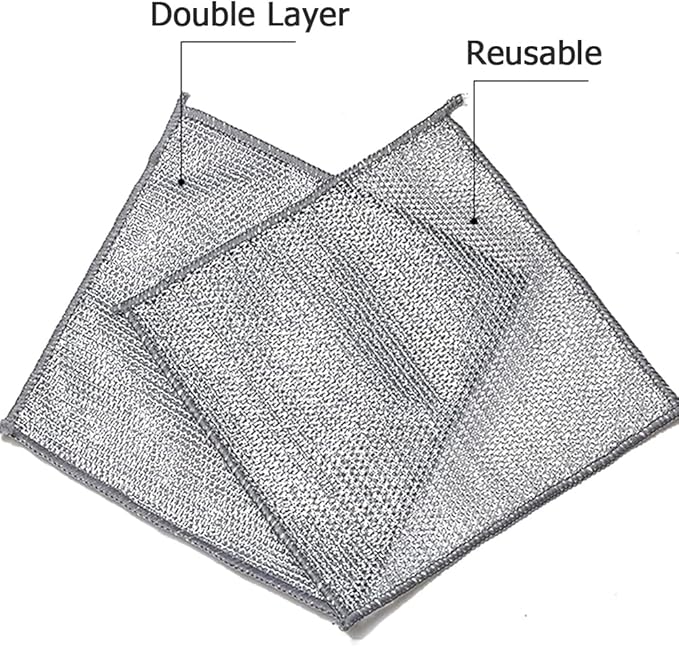 10 PCS Double Layer Stainless Steel Cleaning Cloth Non Scratch Steel Mesh Dishwashing Cloths 20x20 cm Quick Dry Two Layer Metallic Wire Dish Cleaning Rag Towel for Kitchen Dish Sink Stove Top
