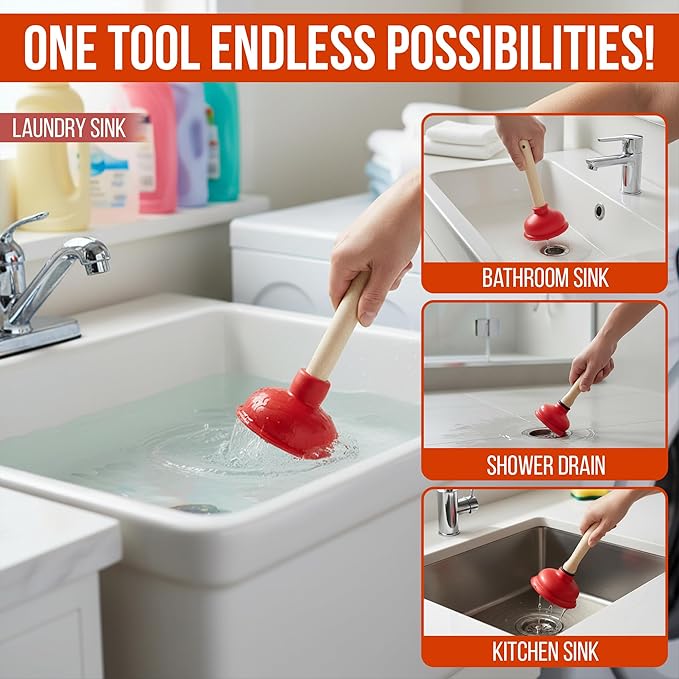 Small Sink Plunger, 10.5-Inch, 4-Inch Mouth, 9-Inch Handle, Compact