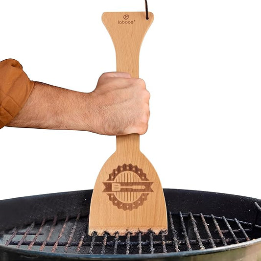 Wooden BBQ Grill Scraper – Beech Wood Griddle Cleaner for Traeger and Other Grills, No Metal Bristles, Safe and Durable Grill Cleaning Tool with Grooved Edge