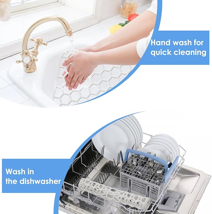 2 Pack Silicone Sink Protectors for Kitchen Sink - 12" x 11" Kitchen Grid Accessory, Non-Slip Heat-Resistant Mat for Bottom of Porcelain Stainless Steel, Dishwasher Safe (White)