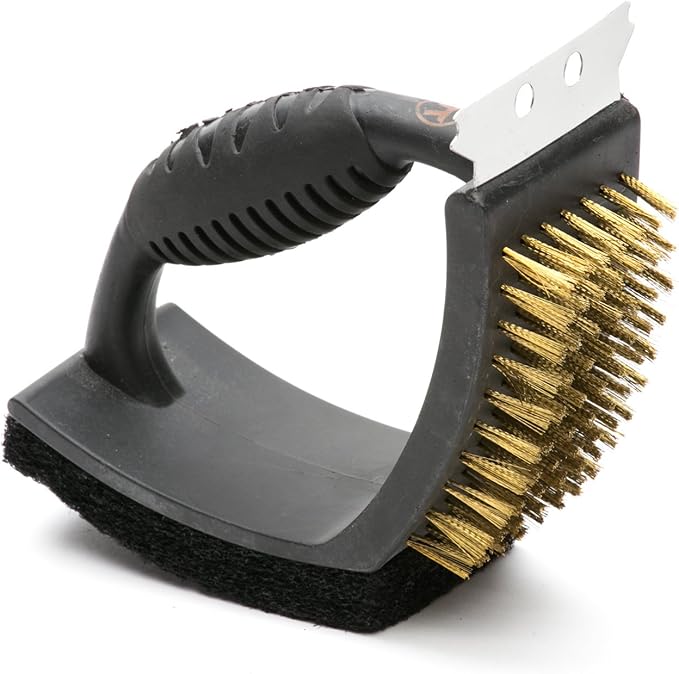 Outset Grill Cleaning Brush, V-Shaped BBQ Brush with Pad and Scraper