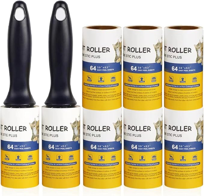 WulaWindy Lint Roller Pet Hair Remover - Extra Sticky Lint Remover Rollers for Clothes Sofa Carpet Pet Hair Dirt Removal - 8 Pack Refills