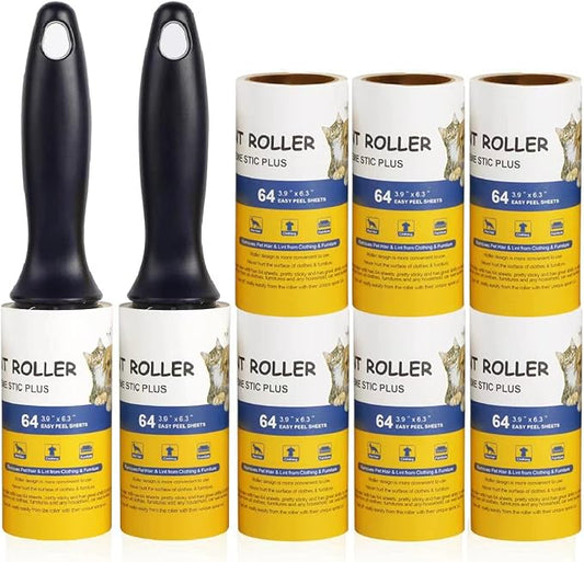 WulaWindy Lint Roller Pet Hair Remover - Extra Sticky Lint Remover Rollers for Clothes Sofa Carpet Pet Hair Dirt Removal - 8 Pack Refills