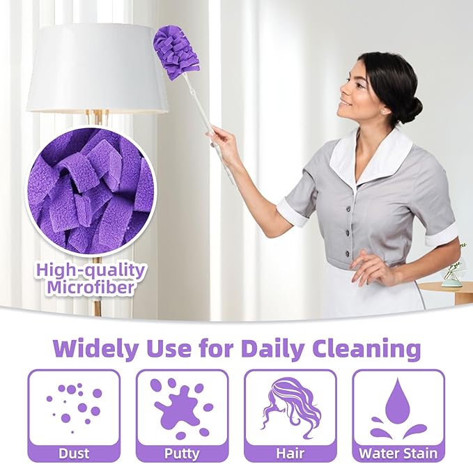 6 PCS Fleece Reusable Duster Refills for Swiffer, Washable Heavy Duty Duster Pads, 360 Cleaning Pads for Fan, Window, Furniture, Floor(Include 1 Handle)
