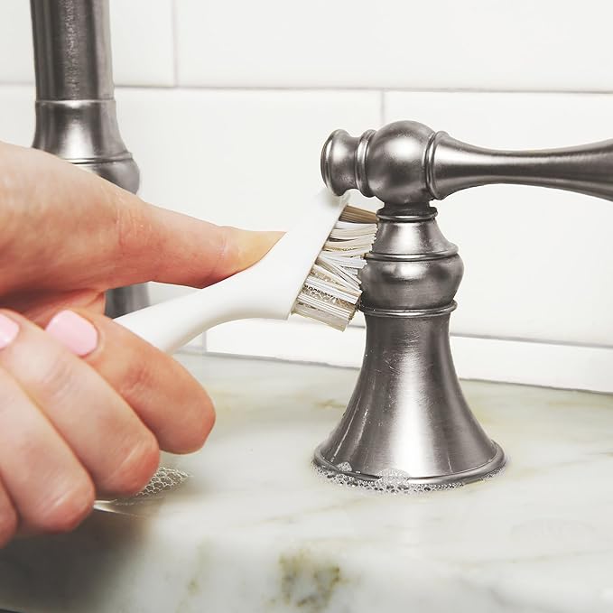 Full Circle Micro Manager, Deep Cleaning Brush for Crevices, Shower, & Grout, Tough Bristles, Sustainable Bamboo Handle, White