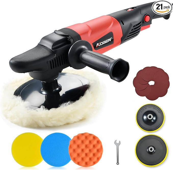 AOBEN Rotary Buffer Polisher,1200W 6-inch/ 7-inch Car Buffer,Car Polisher Waxer Kit with 6 Variable Speed 1000-3500RPM & 4 Polishing Pads,Detachable Handle for Boat,Car Polishing and Waxing