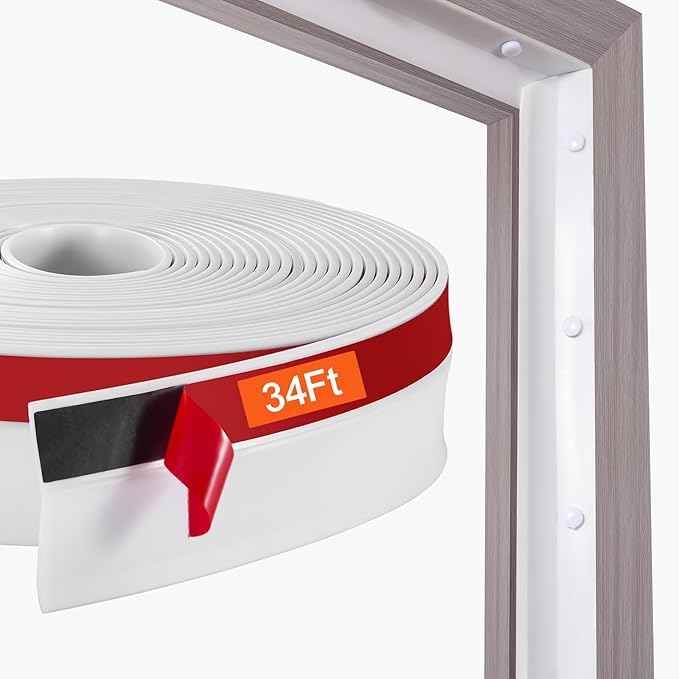 VEVOR Garage Door Seal Top and Sides Seal Strip, 34 FT Universal Weather Stripping Replacement Soft and Hard Composite, Weatherproofing Garage Door TPE Seals with Adhesive Backed and Screws, White