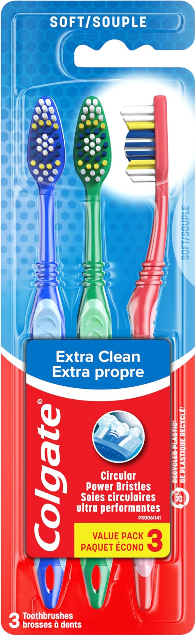 Colgate Extra Clean Toothbrush,Soft Toothbrush for Adults,3 Count (Pack of 2)