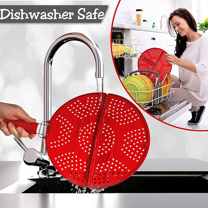 Splatter Screen for Frying Pan Foldable Grease Splatter Guard Silicone Splatter Shields Multifunction Oil Screen for Skillet with Folding Handle Bacon Splatter Screen Strainer