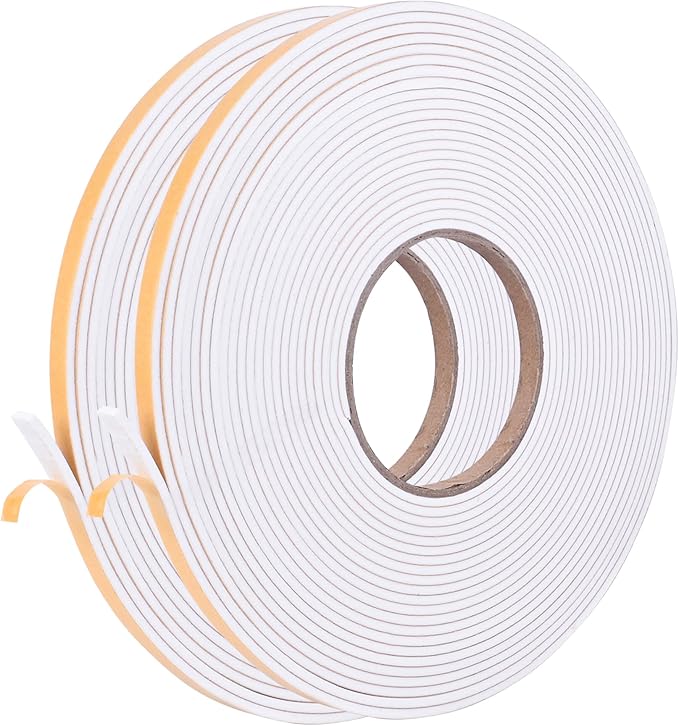 Kikerike Self Adhesive Foam Tape Weatherstrip 1/4in x 1/8in x 66Ft High Density Foam Insulation Strips Seal Weather Stripping with Strong Adhesive for Door and Window Sound Isolation Soundproofing