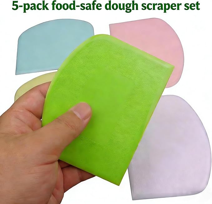 5-Pack Dough Scraper Bowl Food-safe Plastic Dough Cutter Flexible Bench Multipurpose Food Scrappers for Bread Dough Cake Fondant Icing