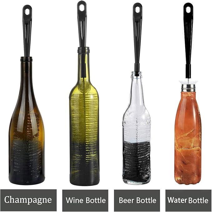 ALINK 16 inch Extra Long Black Bottle Cleaning Brush Cleaner for Washing Narrow Neck Beer/Wine/Thermos, Sport Well/Brewing Bottles/Hummingbird Feeder