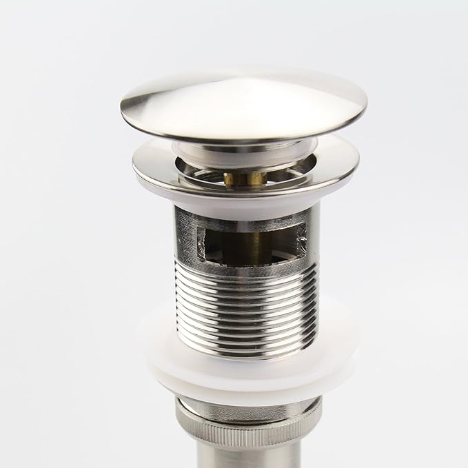 Brushed Nickel Pop Up Sink Drain with Overflow, Bathroom Faucet Vessel Sink Drain Stopper