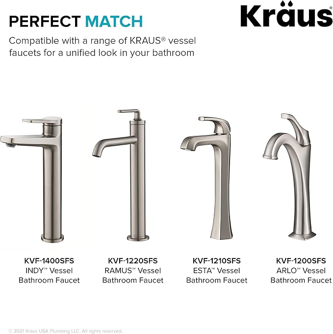 KRAUS Bathroom Sink Pop-Up Drain Assembly in Satin Nickel for Vessel Sinks and Sinks without Overflow, with Extended Thread for Thicker Countertops, PU-L10SN