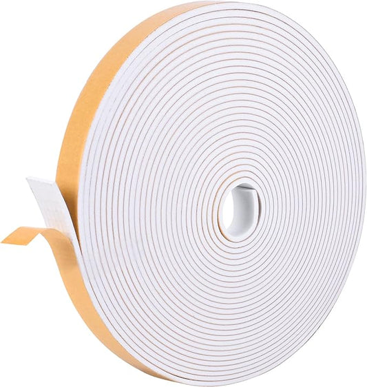 Kikerike Self Adhesive Foam Tape Weatherstrip 1in x 1/4in x 33Ft High Density Foam Insulation Strips Seal Weather Stripping with Strong Adhesive for Door and Window Sound Isolation Soundproofing