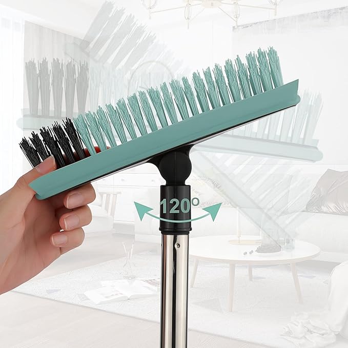 Grout Cleaner Brush with Long Handle, V-Shaped Floor Scrub Brush Swivel Grout Brush Stiff Bristle Floor Grout Scrubber for Bathroom, Tile Line, Crevice, Kitchen, Wall, Deck, Garage (Green)