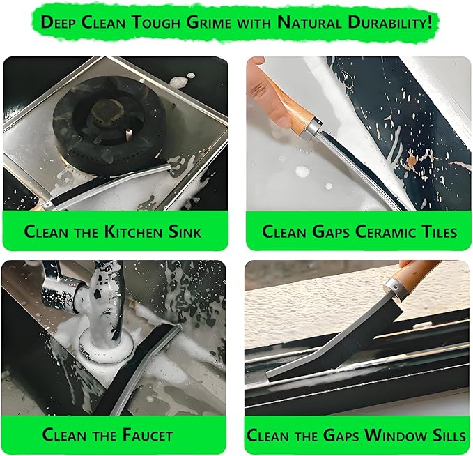 Natural Solid Wood Handle Crevice Cleaning Brushes - 3Pcs Premium Hardwood Grip & Stiff Bristles Gap Brush Scrubber for Tile Grout, Kitchen Cabinets/Windows Groove/Tiles/Faucet Etc.