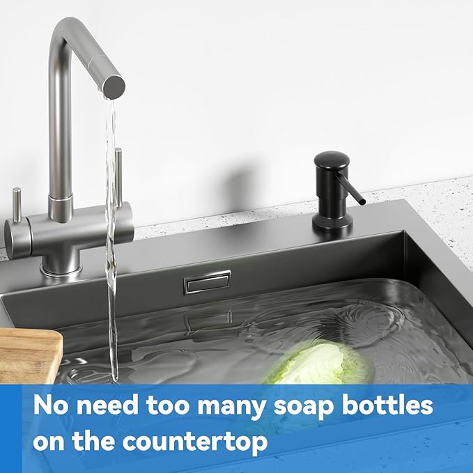 Dish Soap Dispenser, Kitchen Sink Soap Dispenser Pump with 17 OZ Bottle, Refill from The Top, Wide Pump Head Base (Black)