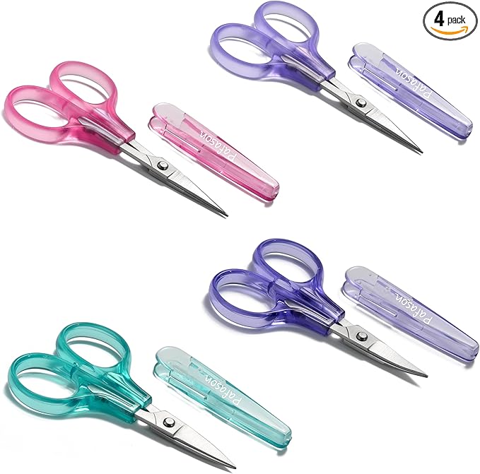 PAFASON Small Travel Embroidery Scissors Set Curved Straight Tip All Purpose for Quilting Sewing Knitting Crafting Cross Stitch Crochet Thread Yarn Paper Fabric Detail Multipurpose Cutting Safety Case