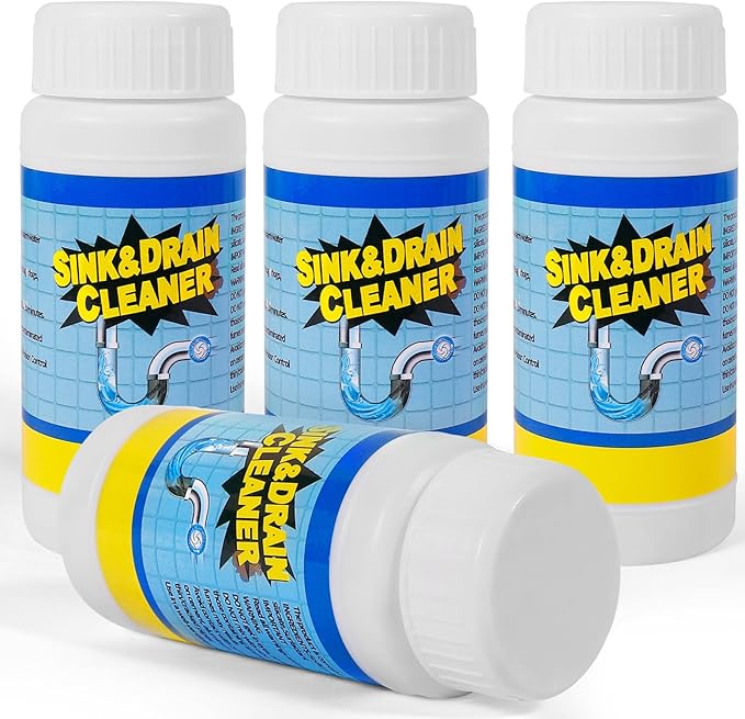 Sink and Drain Cleaner Powder Kit: Fast-Acting Clogged Pipe Opener for Kitchen Bathroom Pipes and Floor Drains - Drain Clog Remover for Routine Home Plumbing Maintenance (4 pack)