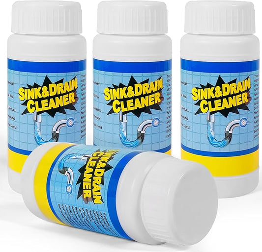 Sink and Drain Cleaner Powder Kit: Fast-Acting Clogged Pipe Opener for Kitchen Bathroom Pipes and Floor Drains - Drain Clog Remover for Routine Home Plumbing Maintenance (4 pack)