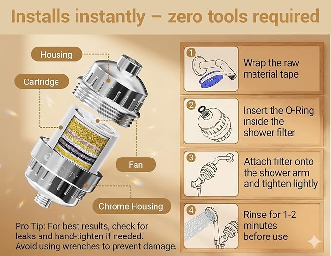 25-Stage Shower Filter with Enhanced KDF, Reduces Scale Buildup, Revitalizes Hair, Skin & Nails. Softens Hard Water, Removes 99% Lead, Chlorine, Fluoride & Harmful Chemicals. High-Output Flow, Chrome