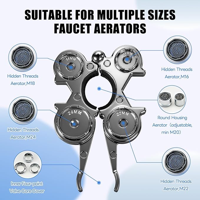 Upgraded 12-in-1 Metal Faucet Aerator Removal Tool，Heavy-Duty Removal Key for Hidden Thread&Housing Aerators, Wrench Removal Tool for Home Plumbing Repair
