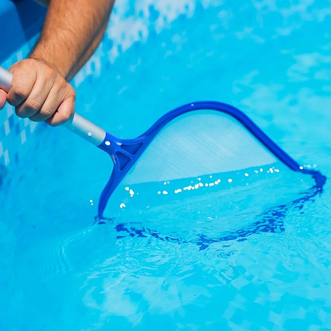Pool Skimmer - Pool Skimmer Net Flat Screen Head, Skimmer Net with Fine Mesh Net for Cleaning Leaf of Swimming Pools, Blue