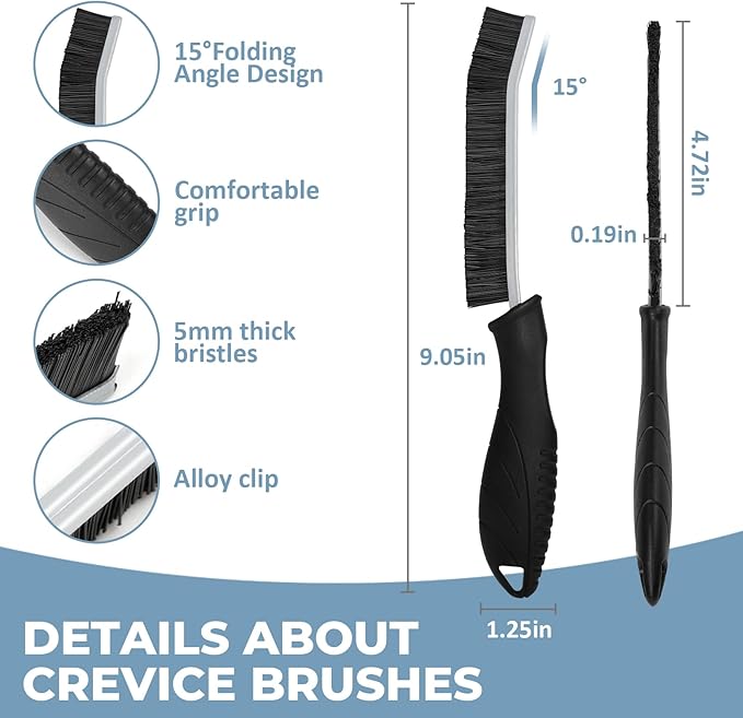 3Pcs Cleaning Brush- Includes 1 Soft Bristle Cleaning Brush, 2 Hard Crevice Brush, Bathroom Cleaning Brush, Multifuntianal Grout Brush, Cleaning Tools for Auto Vent Wheel Kitchen House (Black)