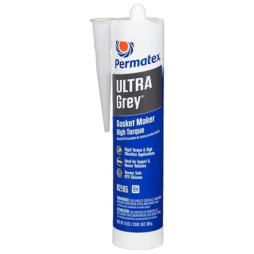 Permatex 82195 Ultra Grey Rigid High-Torque RTV Silicone Gasket Maker, Sensor Safe and Non-Corrosive, for High Torque and Vibration Resistant Applications, 13 oz