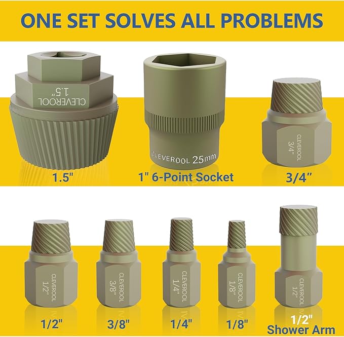 1.5'' Tub Drain Extractor, 8PCS Pipe Nipple Extractor Set with 1-inch Socket, Remove the Old, Broken, Stubborn, Rusted Drain Tub Bathtub Remover, Strong Grab Plumbing Tools with Storage Case