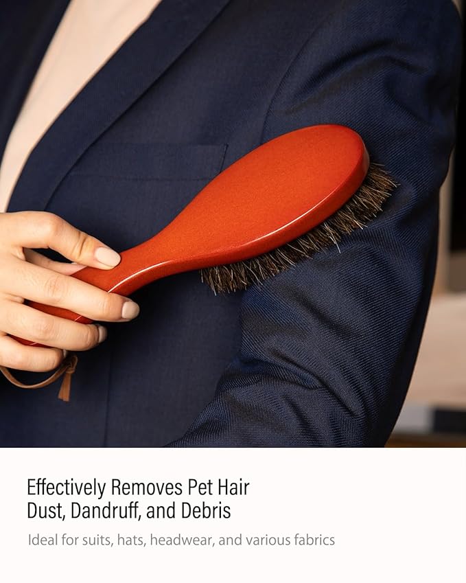 VASSON Clothes Brush, Pure Horse Bristle Garment Brush Removes Lint, Pet Hair, and debris from Jackets, Hats, Hoods, Couch - Solid Beech Wood Handle